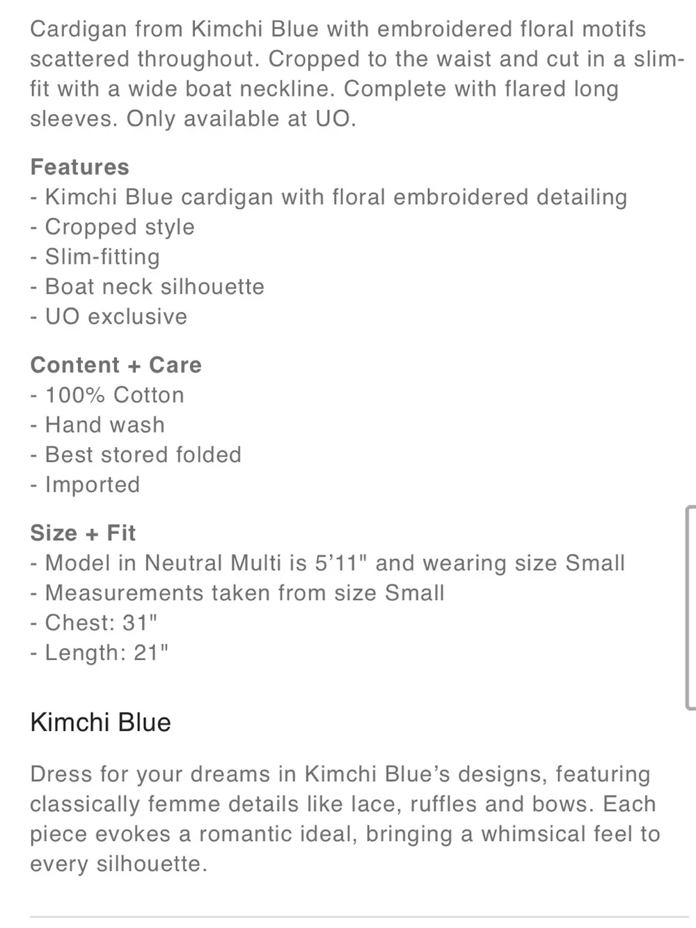 silence + noise Kimchi Blue Natalia Knit Cardigan with White Floral Appliqué